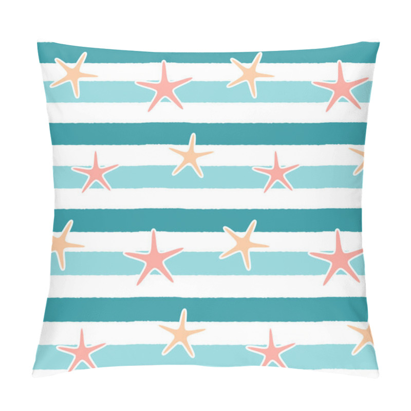 Personality  Cute Starfishes On Blue Stripes Background Seamless Vector Pattern Illustration Pillow Covers