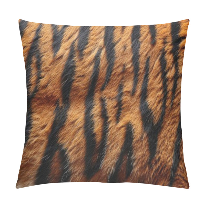 Personality  Close-up Of A Tiger's Fur Displaying Vibrant Orange And Black Stripes. Pillow Covers