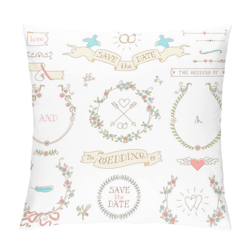 Personality  Wedding Retro Set. Arrows, Hearts, Birds, Wreaths And Ribbons. Pillow Covers