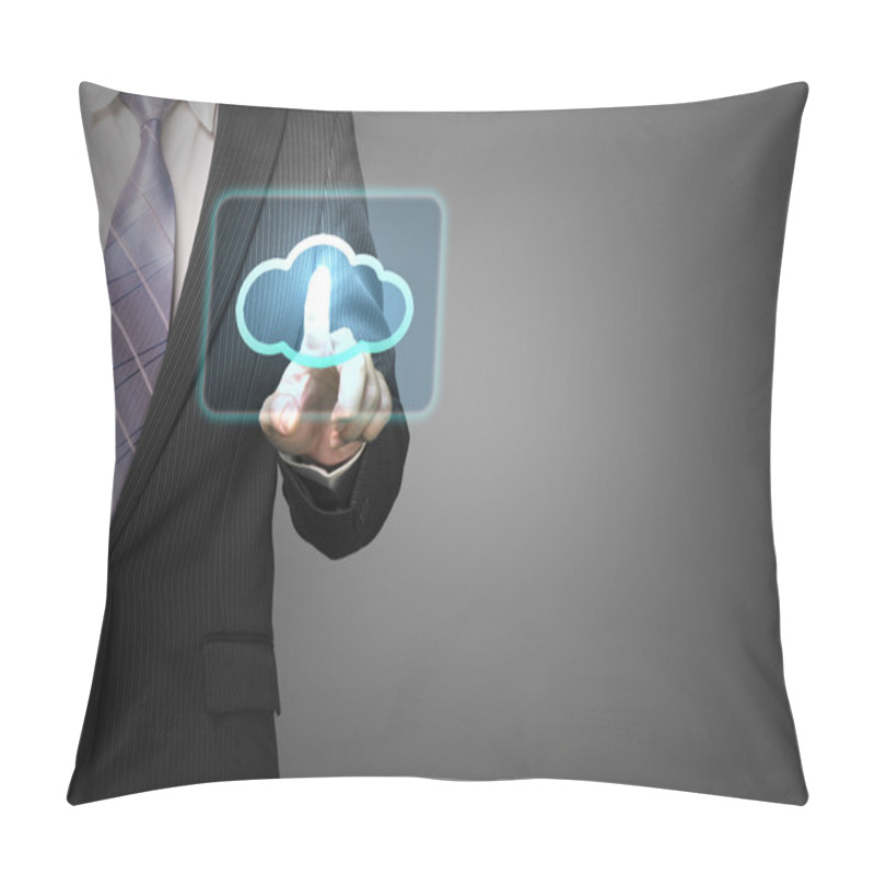 Personality  Cloud Computing Service Concept, Businessman Touch Cloud Icon In Pillow Covers