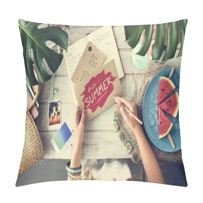 Personality  Woman Holding Summer Card     Pillow Covers