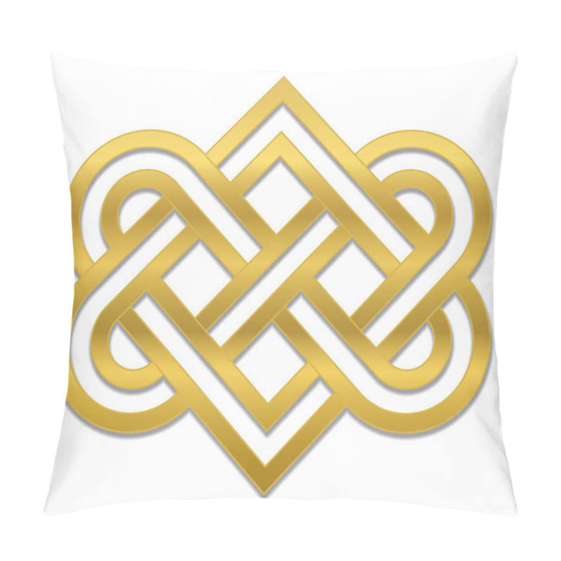 Personality  Celtic Love Knot. Ancient Golden Heart Shaped Sign Representing The Connectedness Of Of Two Loving People. Isolated Vector Illustration On White Background. Pillow Covers