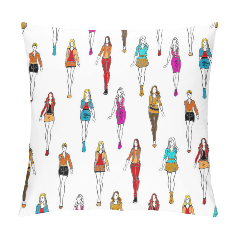 Personality  Seamless Pattern Of Women In Casual Outfits Pillow Covers