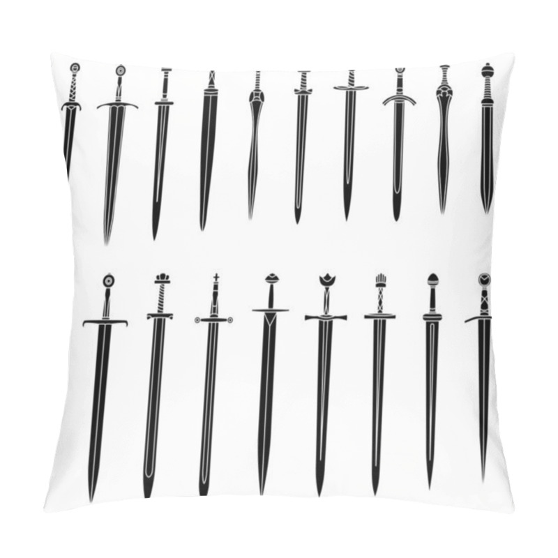 Personality  Set Of Simple Monochrome Images Of Medieval Short Swords. Pillow Covers