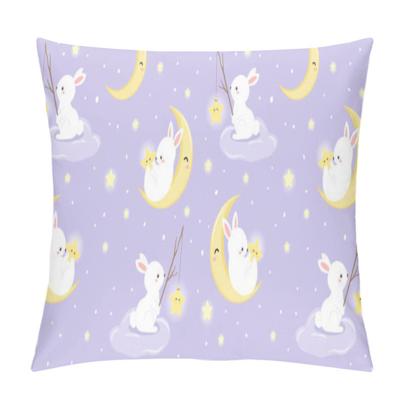 Personality  Cute Rabbit And Moon Repeat Pattern. Nursery Art Background. Children's Fabric Pattern Design. Pillow Covers