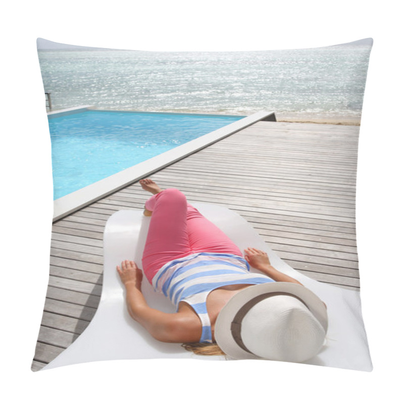 Personality  Woman Relaxing In Deck Chair Pillow Covers