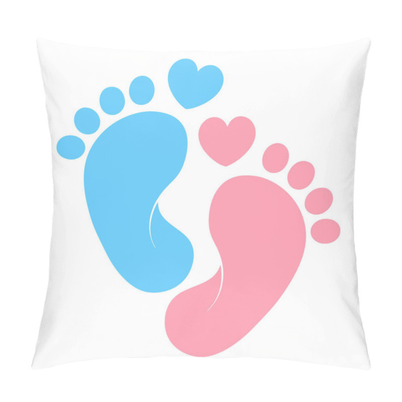 Personality  Foot Prints Icon. Pink And Blue Baby Footprints Icon With Heart Shape, Isolated On White Background. Vector Illustration Pillow Covers