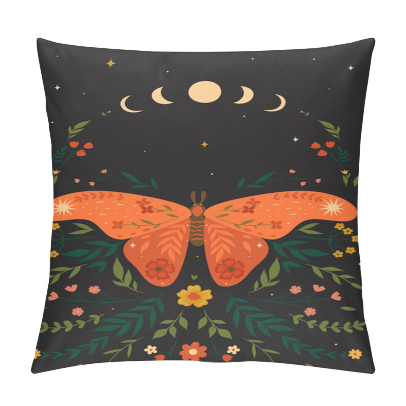 Personality  Postcard With A Moth In Boho Style. Vector Image. Pillow Covers