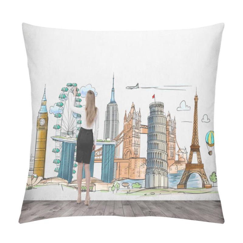 Personality  Businesswoman Drawing Famous Sights Pillow Covers