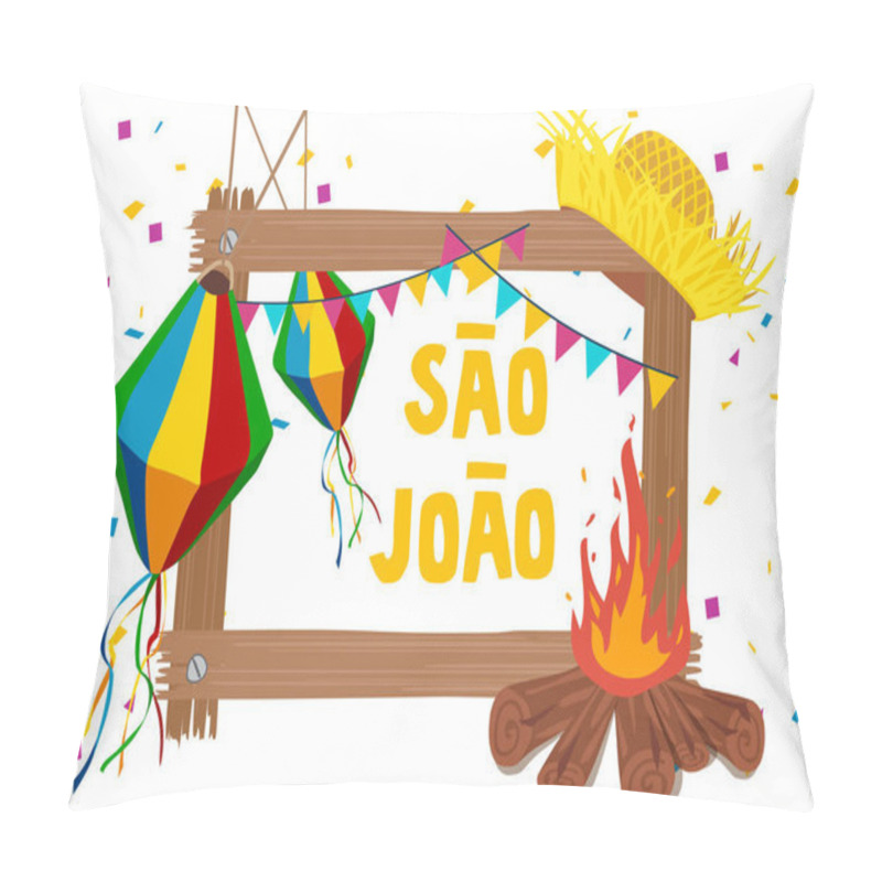 Personality  Greeting Card For Brazilian Traditional Celebration Festa Junina. Portuguese Brazilian Text Saying Fair. Festa De Sao Joao. Festive Typographic Vector Art. Pillow Covers