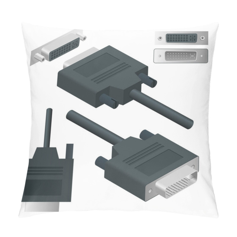 Personality  Isometric DVI Adapter, Digital Visual Interface Cable Connector, Digital Video Transmission Isolated On White Pillow Covers