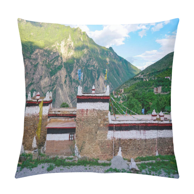 Personality  Jiaju Tibetan Village, A Tibetan Community In Western Sichuan, China. The Characteristic Dwellings Of Tibetan Areas In Sichuan. Jiaju Tibetan VillageDanba Local CastleSichuan Province In China Pillow Covers