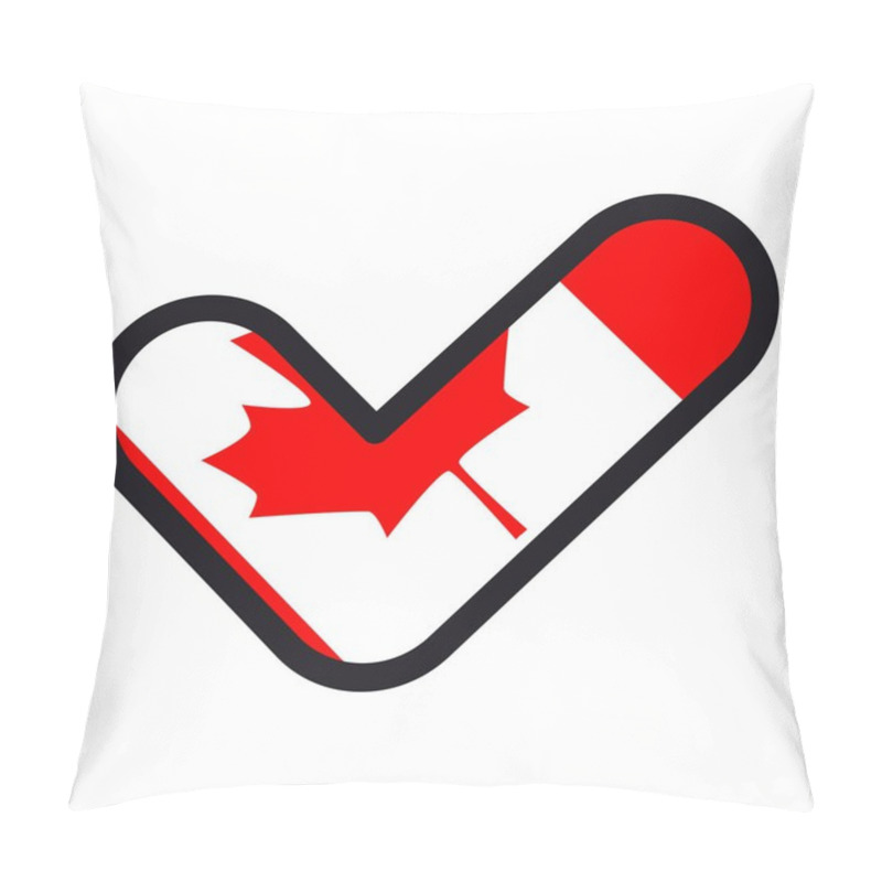 Personality  Flag Of Canada In The Shape Of Check Mark, Sign Approval, Symbol Of Elections, Voting. Pillow Covers