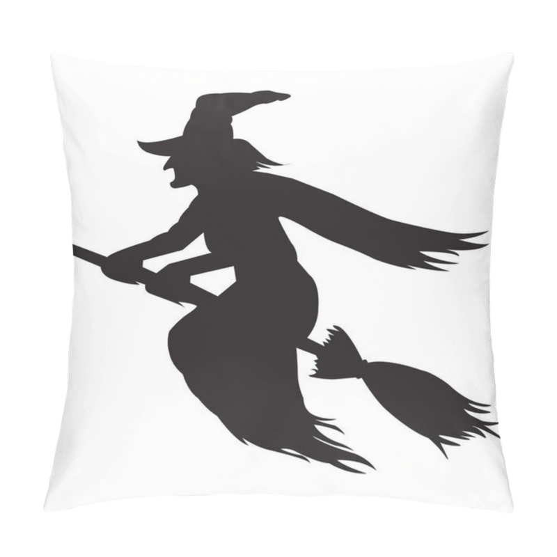 Personality  Halloween Icon Isolated On A White Background. Vector Art, Emotional Flying Witch Silhouette Clipart. Pillow Covers