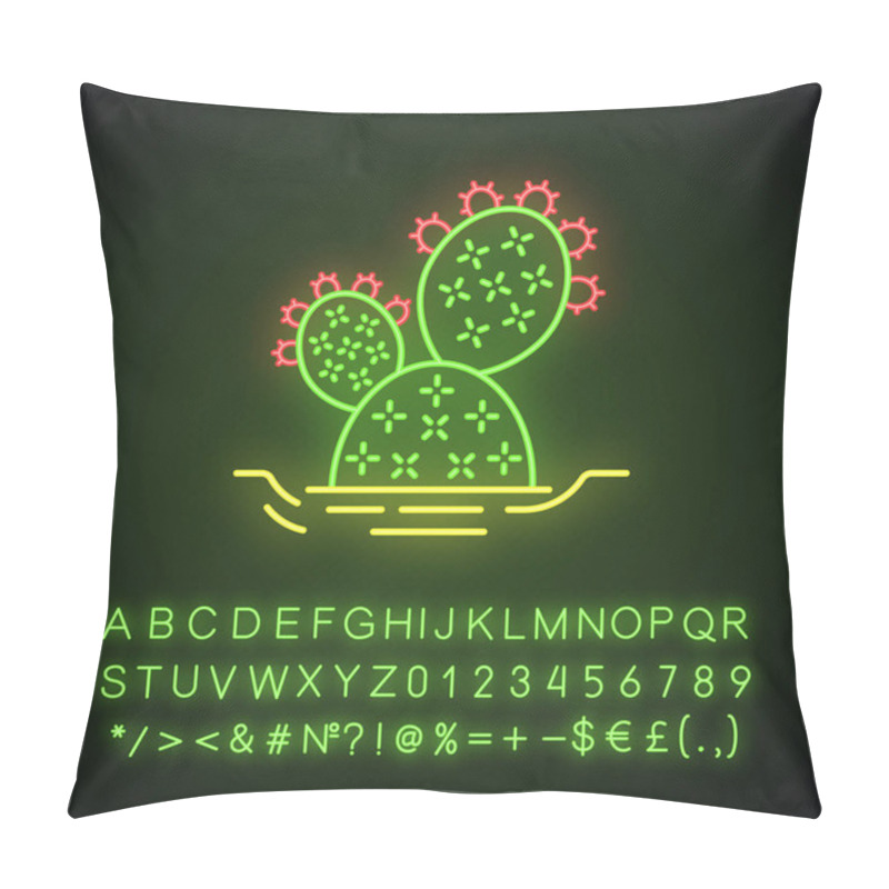 Personality  Prickly Pear Cactus In Ground Neon Light Icon Pillow Covers