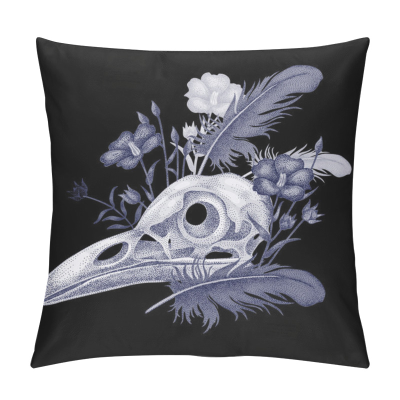 Personality  Illustration Skull Crow. Pillow Covers