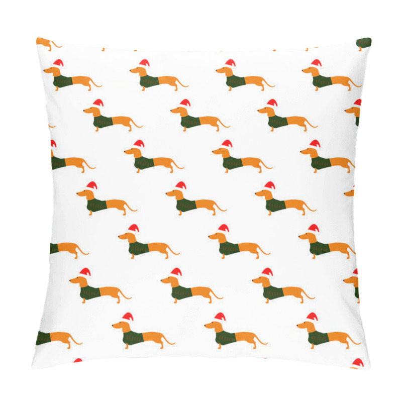 Personality  Pattern With Dachshund In Christmas Hat And Green Waistcoat Pillow Covers