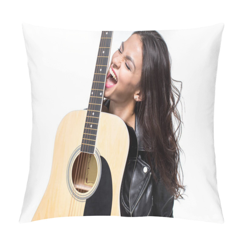 Personality  Young Woman With Guitar Pillow Covers