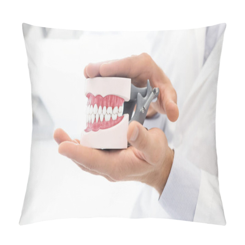 Personality  Hands Of Dentist Holding Plastic Jaw Model Pillow Covers