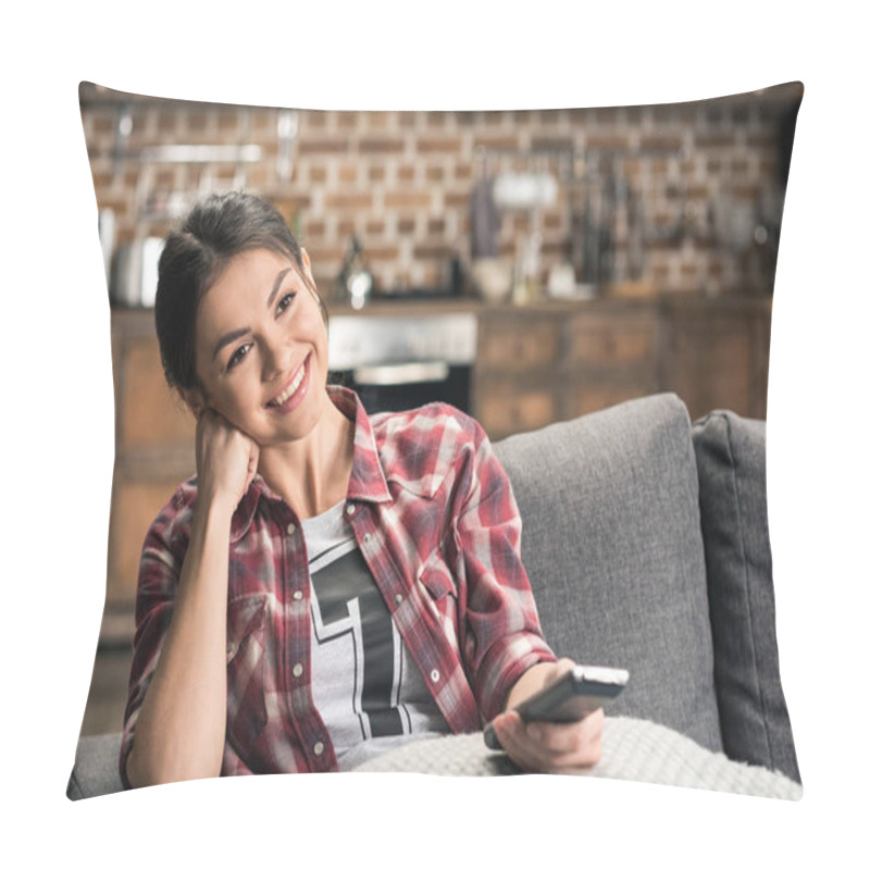 Personality  Young Woman Watching Tv Pillow Covers