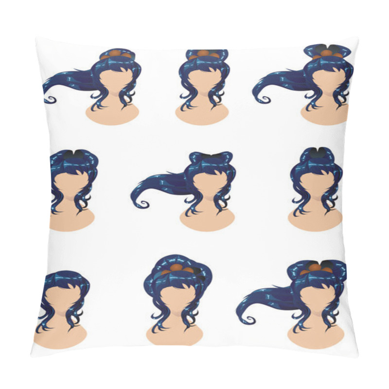 Personality  Blue Hair In Different Styles Pillow Covers