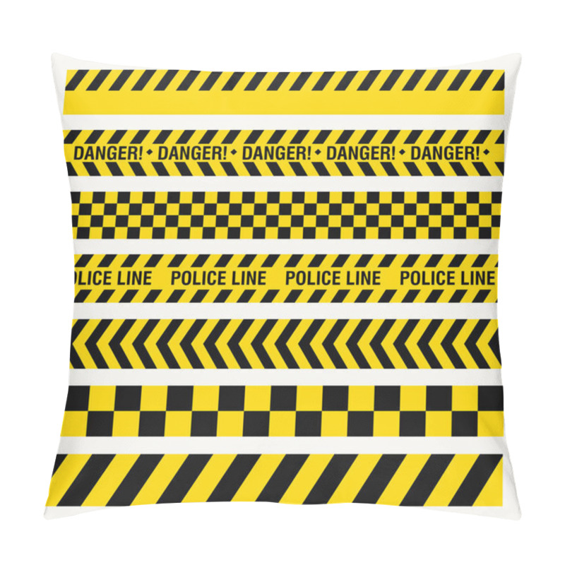 Personality  Black Yellow Ribbons, Danger Baricade, Police Crime, Dangerous Area Fence, Flat Style, Vector Image Pillow Covers