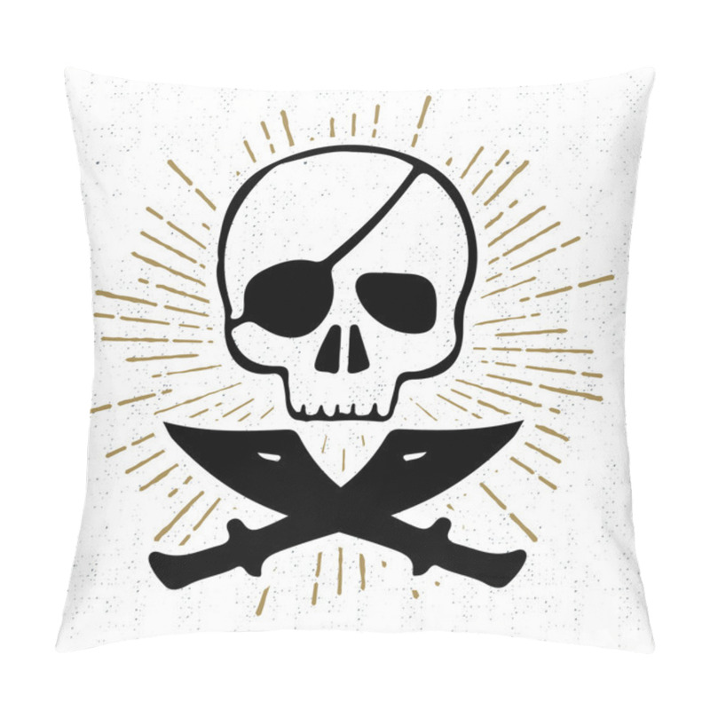 Personality  Hand Drawn Textured Icon With Pirate Skull Vector Illustration Pillow Covers