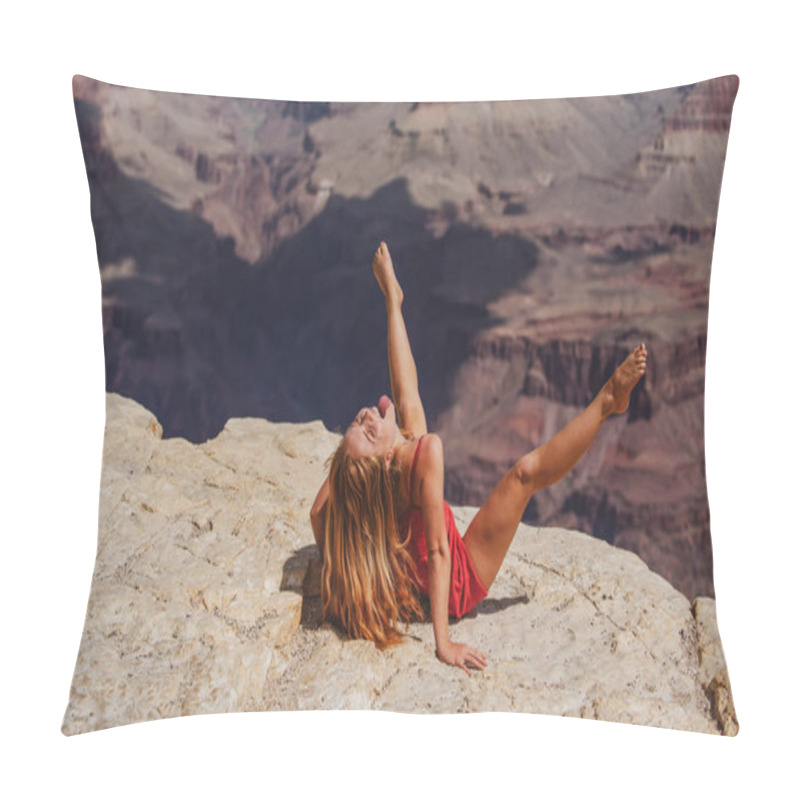 Personality  Sex Woman On Canyon. Orgasm Nature Landscape. Crazy Girl Concept. Pillow Covers