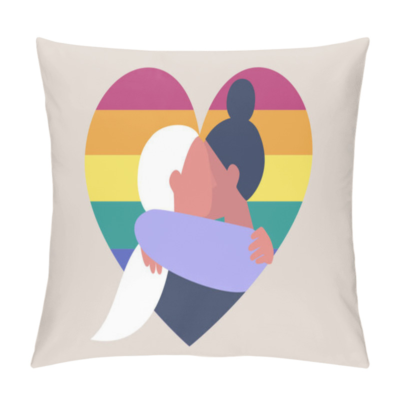 Personality  LGBT Community, Two Female Adults Hugging On A Rainbow Heart Background, Love Is Love, Human Rights Pillow Covers