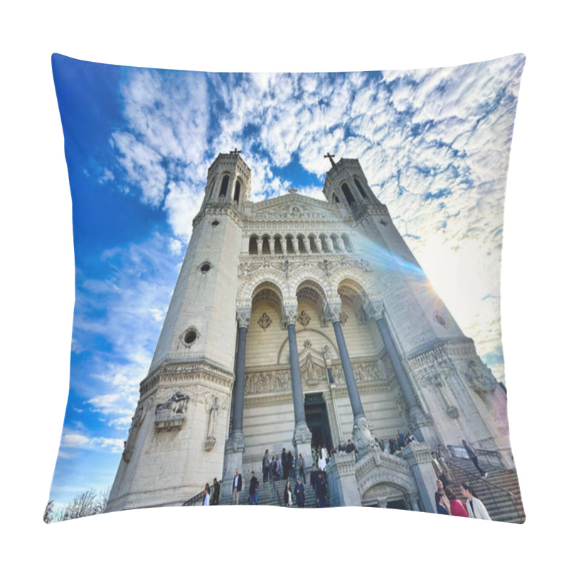 Personality  Historic Church Facade With Gothic Windows, Branches, And Cloudy Sky Pillow Covers