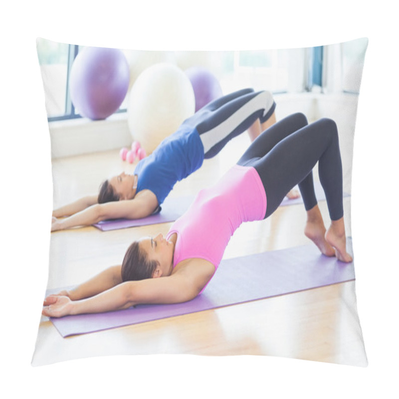 Personality  Two Sporty Women Stretching Body At Yoga Class Pillow Covers