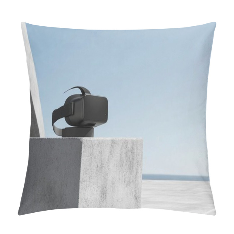 Personality  Modern VR Headset On Concrete Surface - Minimalistic Product Display Pillow Covers