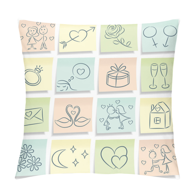 Personality  Sticky Note With Love Pictures. Vector Illustration. Pillow Covers