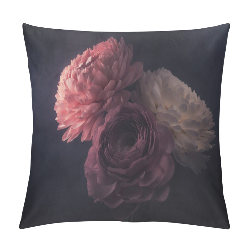 Personality  Large Flowers Made Of Foamiran And Paper On A Dark Background, Hand-made Rosebuds And Peonies, Homemade Compositions And Fire Flowers For Decoration And Design Pillow Covers