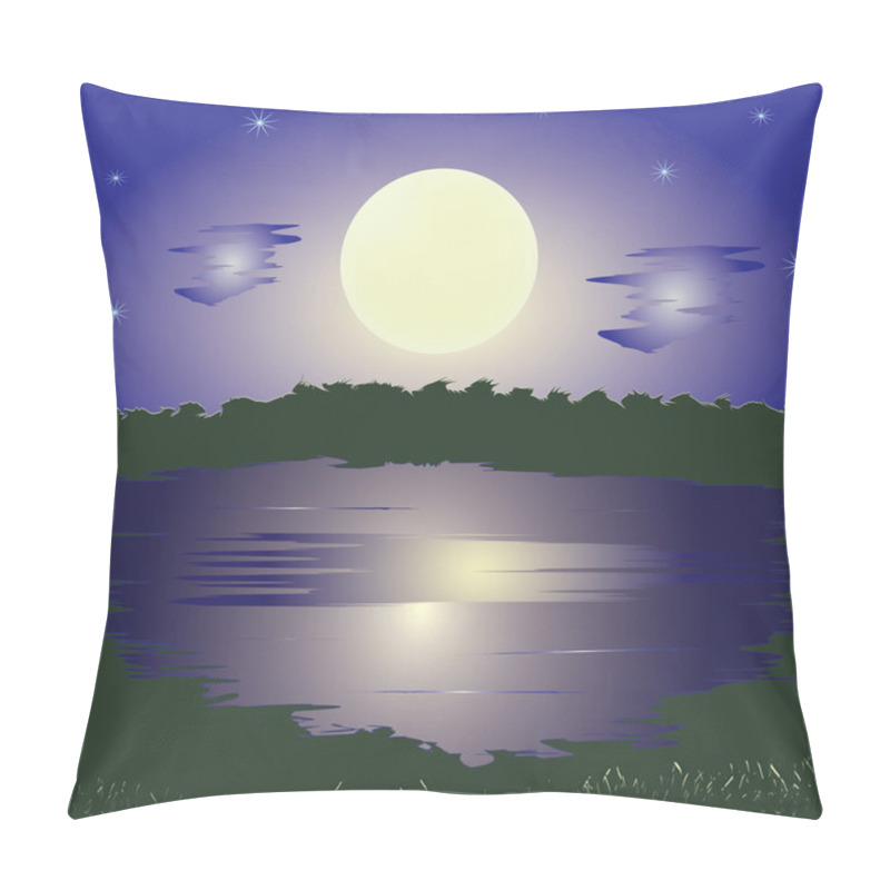 Personality  Landscape With Lake, Full Moon, Sky, Stars And Forest Pillow Covers