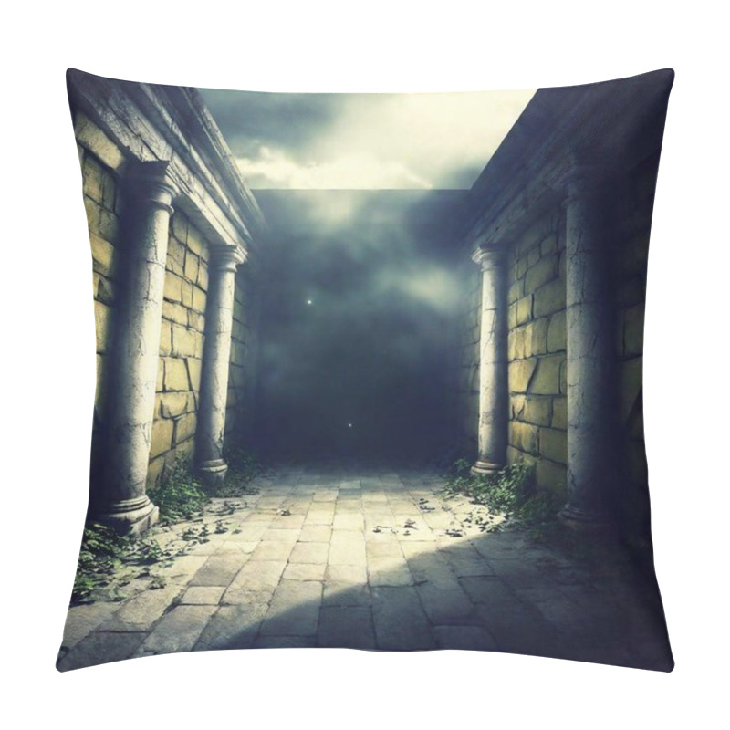 Personality  Dark Scene In Old Castle Ruins With A Stone Arch. Pillow Covers