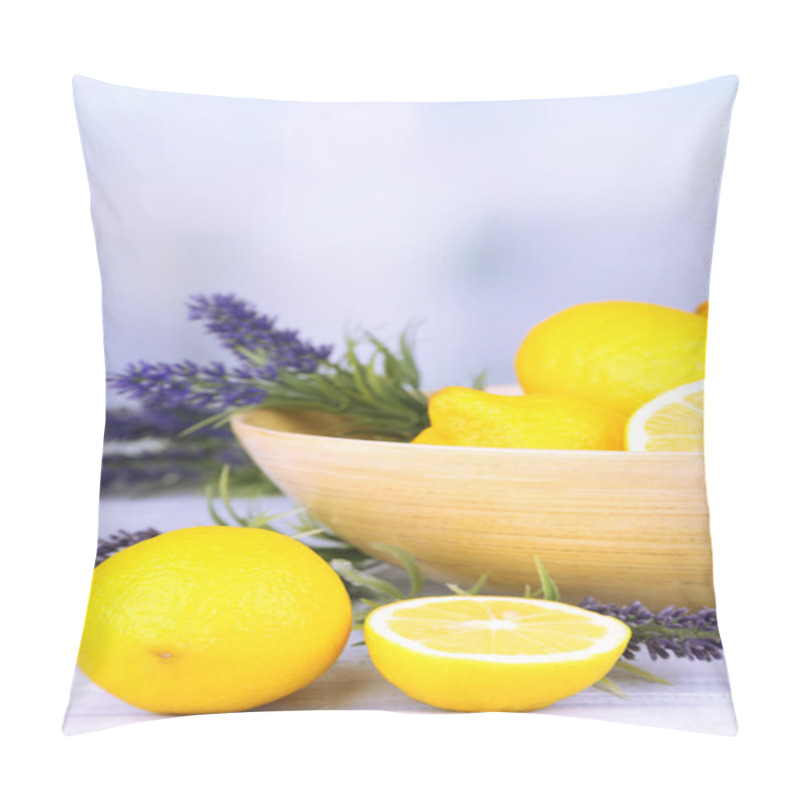 Personality  Still Life With Fresh Lemons And Lavender On Light Background Pillow Covers