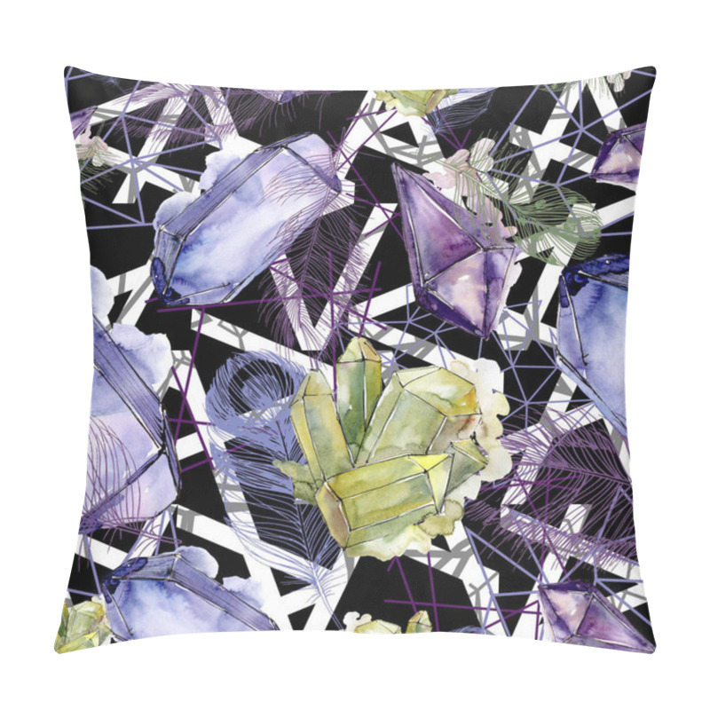 Personality  Colorful Diamond Rock Jewelry Mineral. Seamless Background Pattern. Fabric Wallpaper Print Texture. Geometric Quartz Polygon Crystal Stone Mosaic Shape Amethyst Gem. Pillow Covers