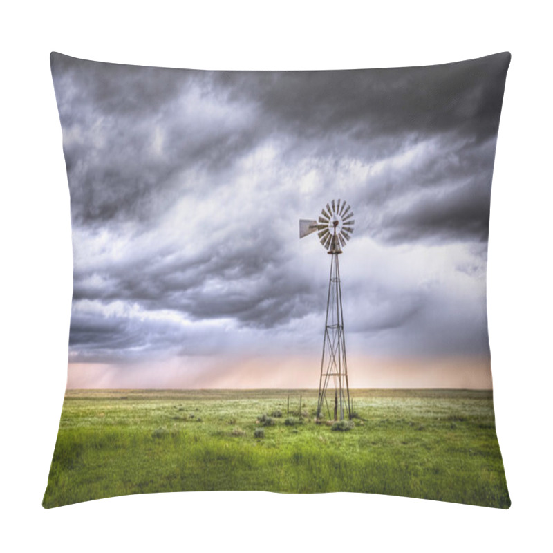 Personality  Old Windmill In A Rural Meadow Setting On A Farm With Storm Clouds Overhead. The Clouds Look Ominous. Pillow Covers