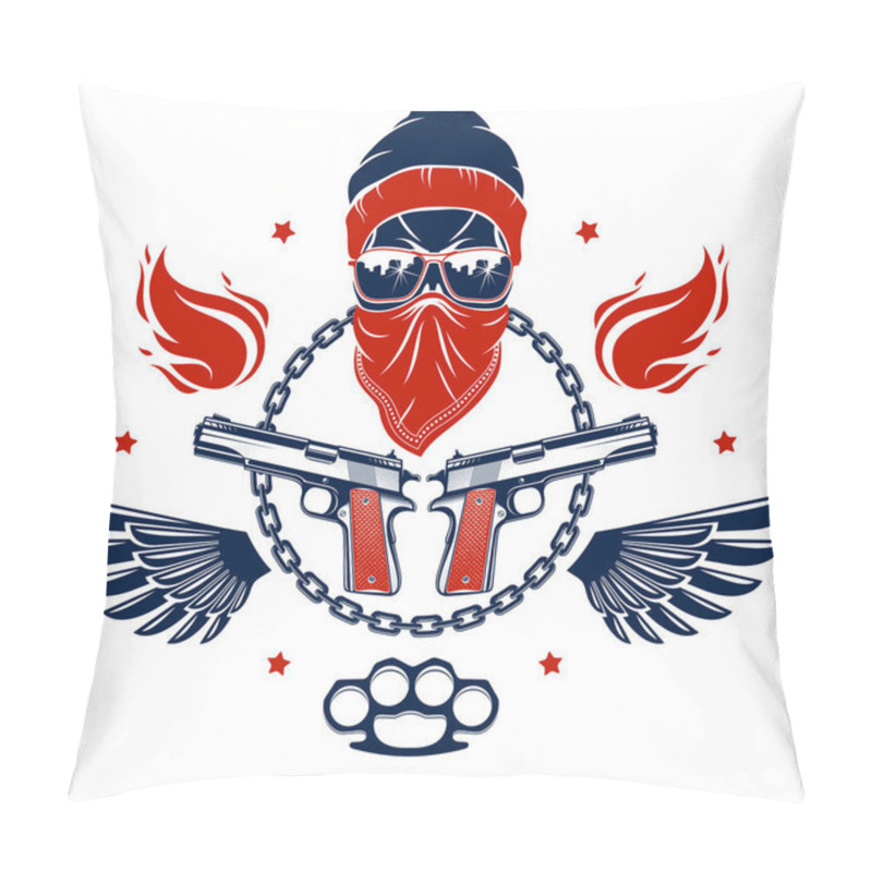 Personality  Anarchy And Chaos Aggressive Emblem Or Logo With Wicked Skull, W Pillow Covers