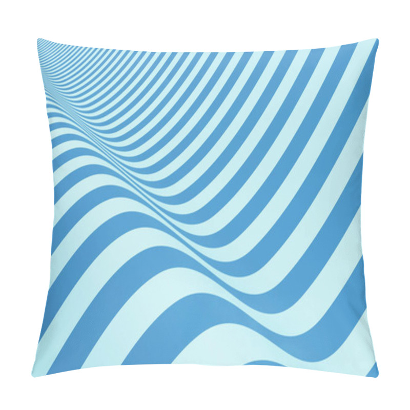 Personality  Blue Striped. Wavy Shape, Optical Illusion. Abstract Pattern Texture Design Element. 3d Lines Illustration Background Pillow Covers