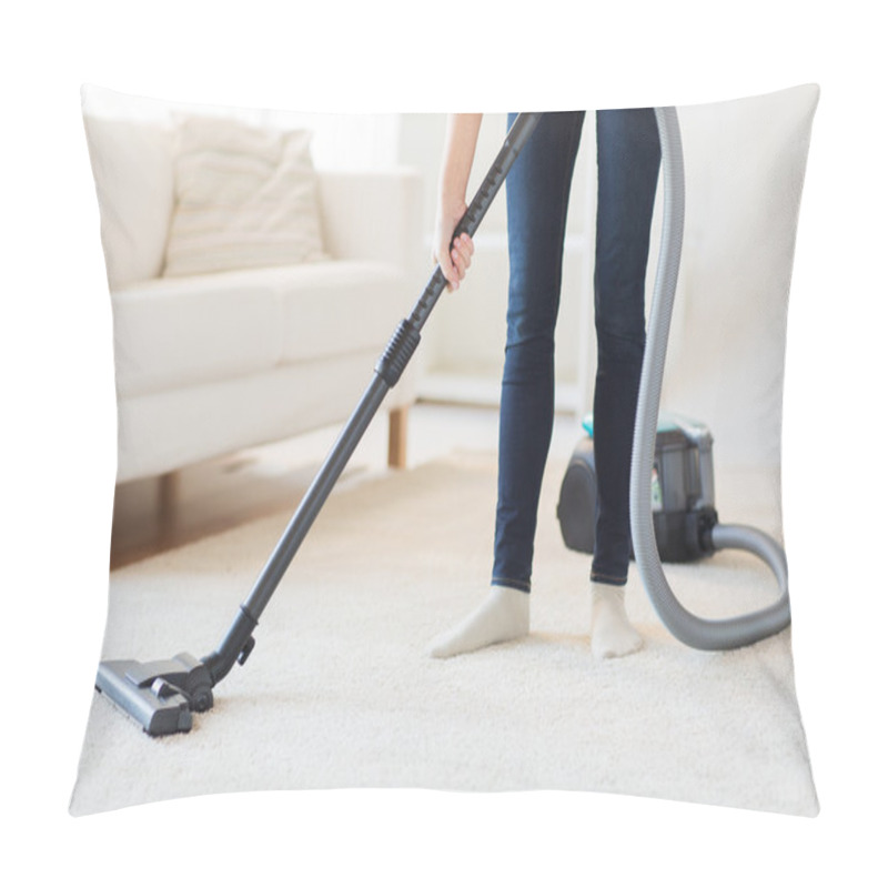 Personality  Close Up Of Woman Legs With Vacuum Cleaner At Home Pillow Covers