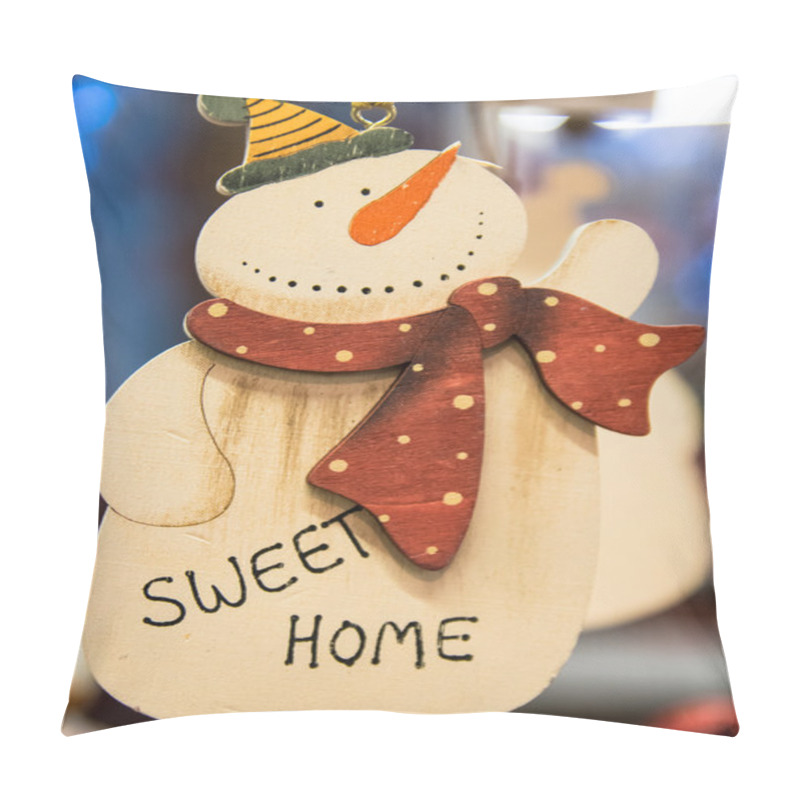 Personality  Snowman carved in wood. pillow covers