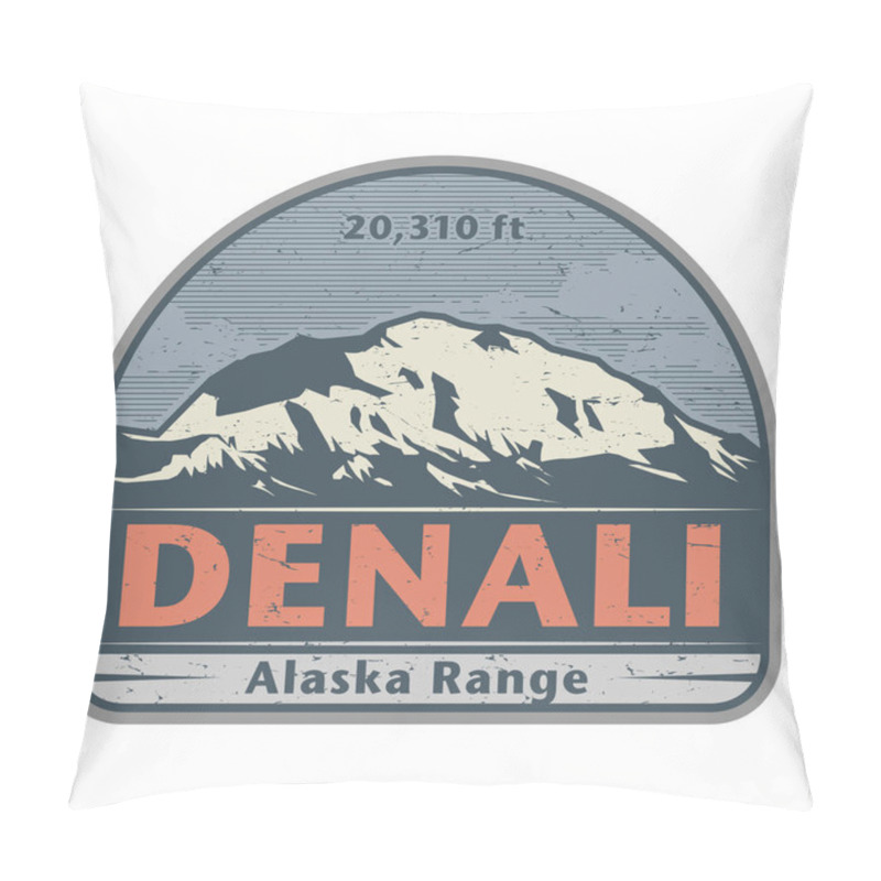 Personality  Stiker Or Label With Denali (also Known As Mount McKinley) Mountain Peak. Vector Illustration Pillow Covers