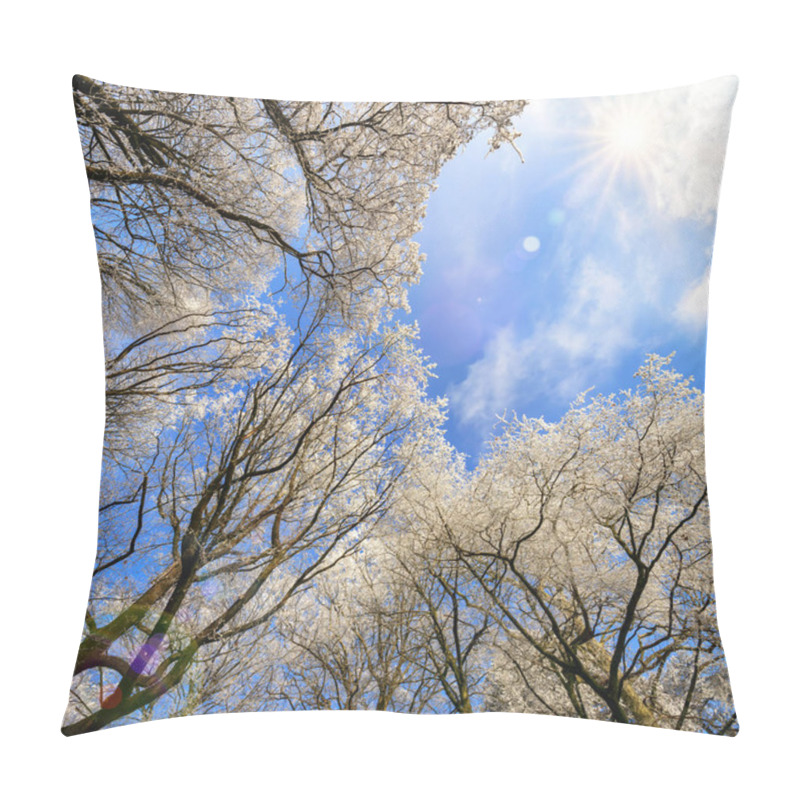 Personality  Hoarfrost On Treetops Against The Blue Sky Pillow Covers