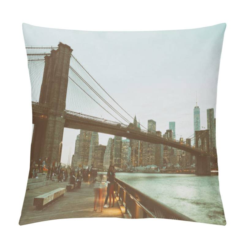 Personality  Brooklyn Bridge And Downtown Manhattan At Sunset, New York City. Pillow Covers