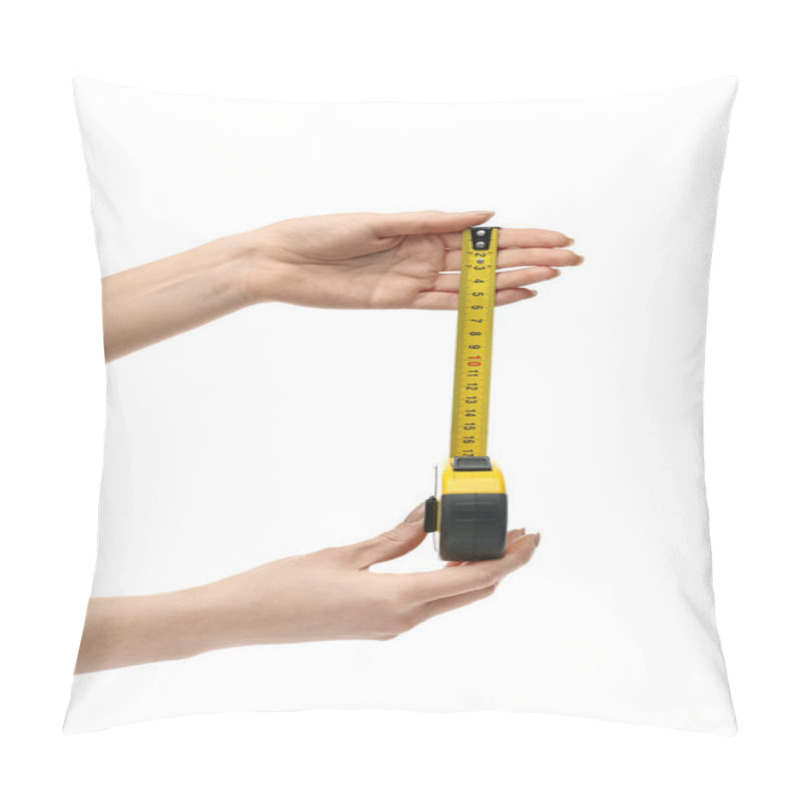 Personality  Woman With Measuring Tape On White Background Pillow Covers