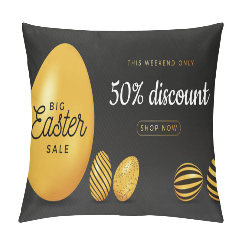 Personality  Easter Egg Horizontal Banner. Easter Big Sale Card With Big Gold Pillow Covers