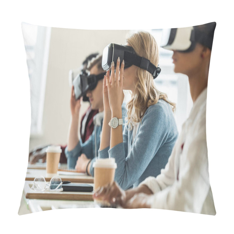 Personality  Selective Focus Of Multiethnic Students Using Vr Headsets In University Pillow Covers