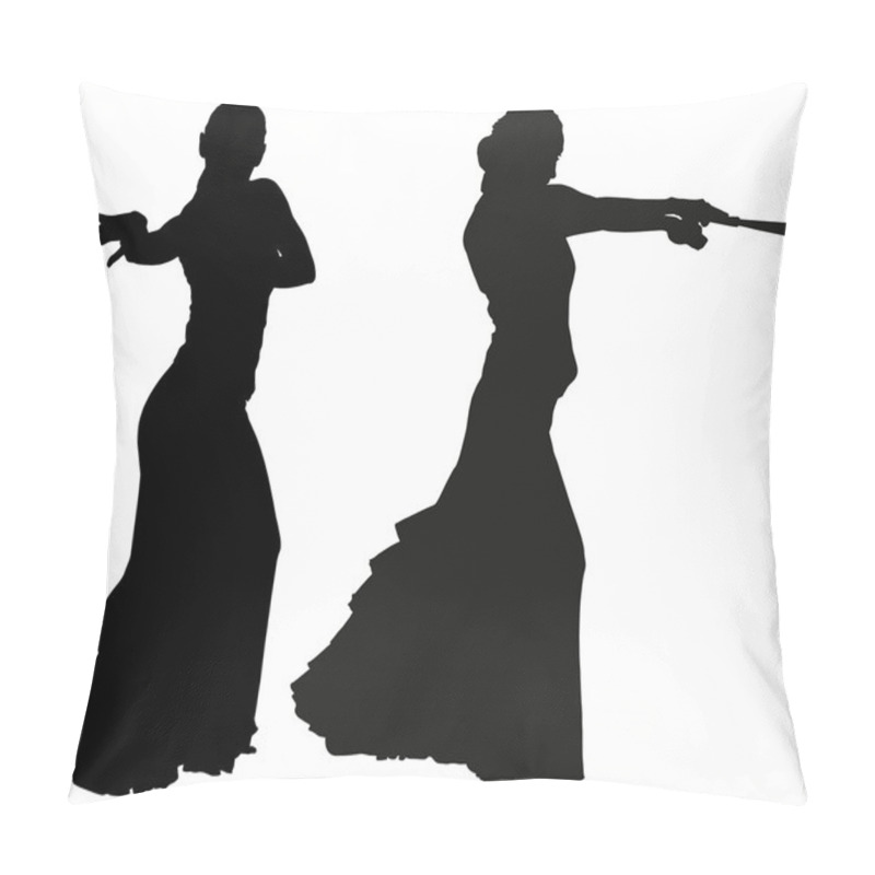 Personality  Two Black Silhouettes Of Female Flamenco Dancer Pillow Covers